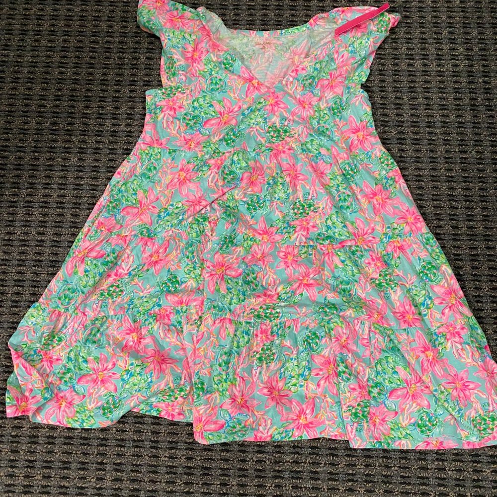 Lilly Pulitzer Kawai Flutter Sleeve Swing Dress Surf Blue 010158 XL NEW!